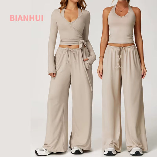 Autumn Women Yoga 2/3 Pieces Set Quick-Dry Beauty Back Strap Sports Set Casual Running Fitness Outdoor Sportswear