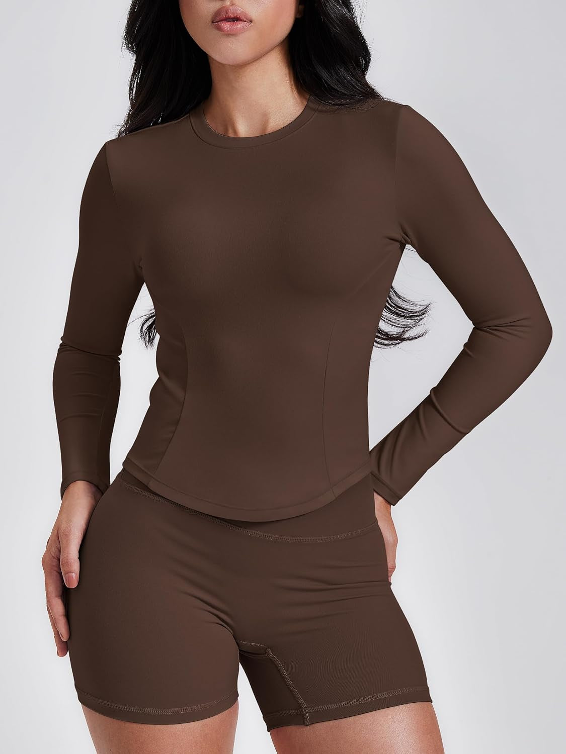 Long Sleeve Workout Shirts for Women, Cropped Athletic Tops Slim Fit Crew Neck Yoga Top Running Gym T Shirts