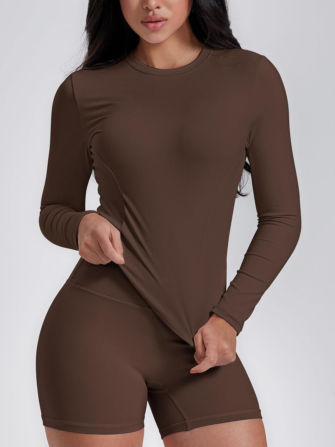 Long Sleeve Workout Shirts for Women, Cropped Athletic Tops Slim Fit Crew Neck Yoga Top Running Gym T Shirts